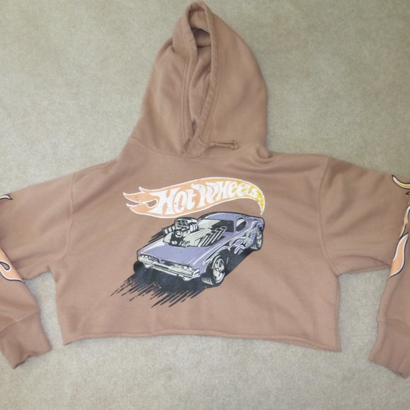 Mattel HOT WHEELS tan brown cropped hoodie sweatshirt - super cute! - Picture 7 of 7